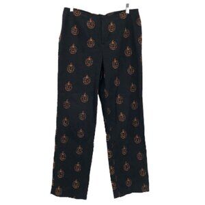 VINTAGE Embroidered Pants Jack O Lantern Pumpkin Halloween Black Orange Fall Vtg